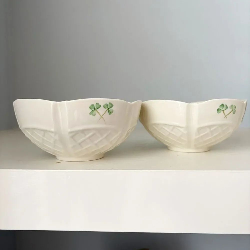 Belleek Ireland Porcelain Bowls set of 2 Shamrock Irish Dish 6"